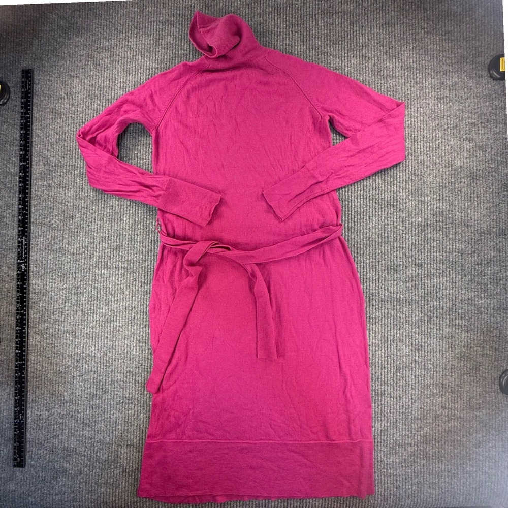 J. Peterman merino wool sweater dress midi turtleneck Medium magenta pink belted